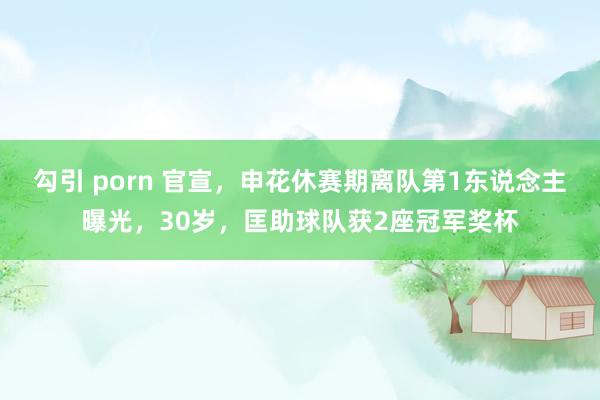 勾引 porn 官宣，申花休赛期离队第1东说念主曝光，30岁，匡助球队获2座冠军奖杯